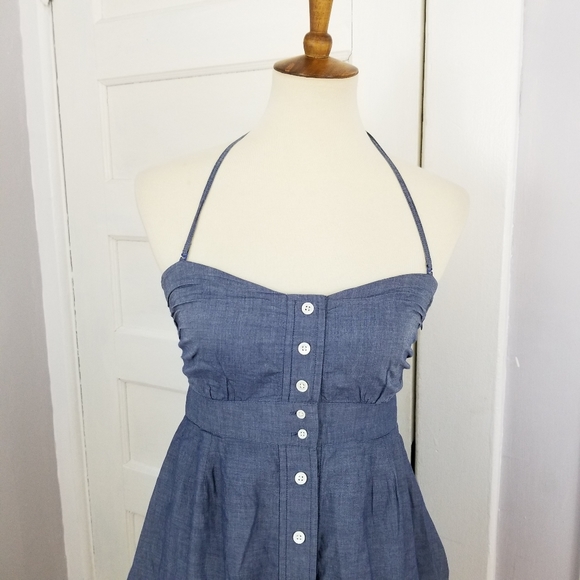 J Crew Chambray Button Front Halter Dress, Size XS - Picture 8 of 13